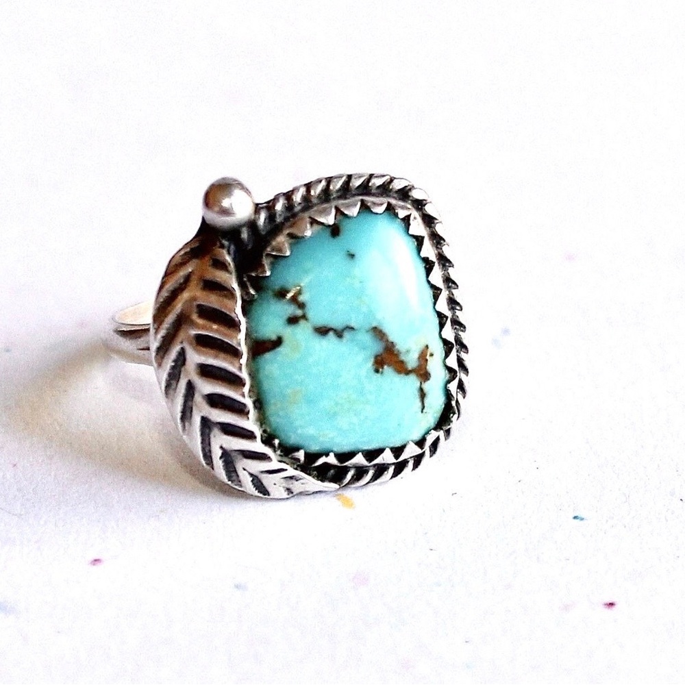 Russ Rockbridge Navajo silversmith sterling silver turquoise cabochon ring